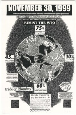 A black and white poster titled "Resist the WTO" with the date November 30, 1999.