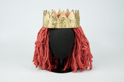 Wig and crown worn by Gertrude on J.P. Patches show, ca. 1970-2000.