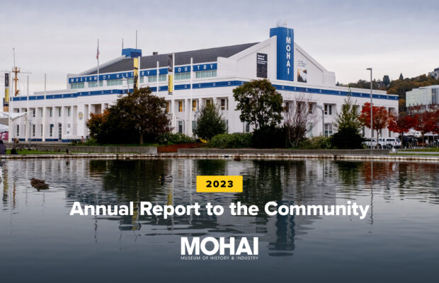 MOHAI 2023 Annual Report cover shows a pond outside MOHAI with ducks on the surface.