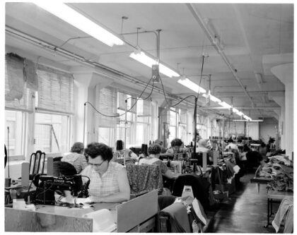 Seamstresses sewing skiwear at Roffe, Inc., Seattle, circa 1960.