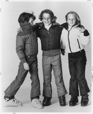 Child models posing in Roffe ski wear, Seattle, December 20, 1979
