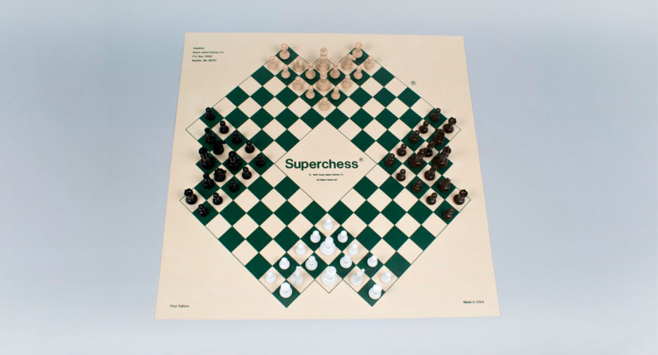 Superchess, developed by Rolf W. Jacobson, of Ballard, Washington, and manufactured by Green Island Games Co. in Seattle, Washington.