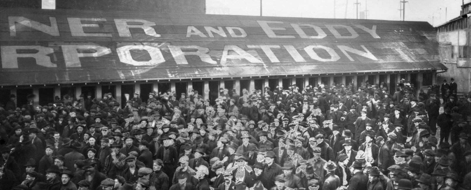 General strike participants leaving shipyards, Seattle, February 1919