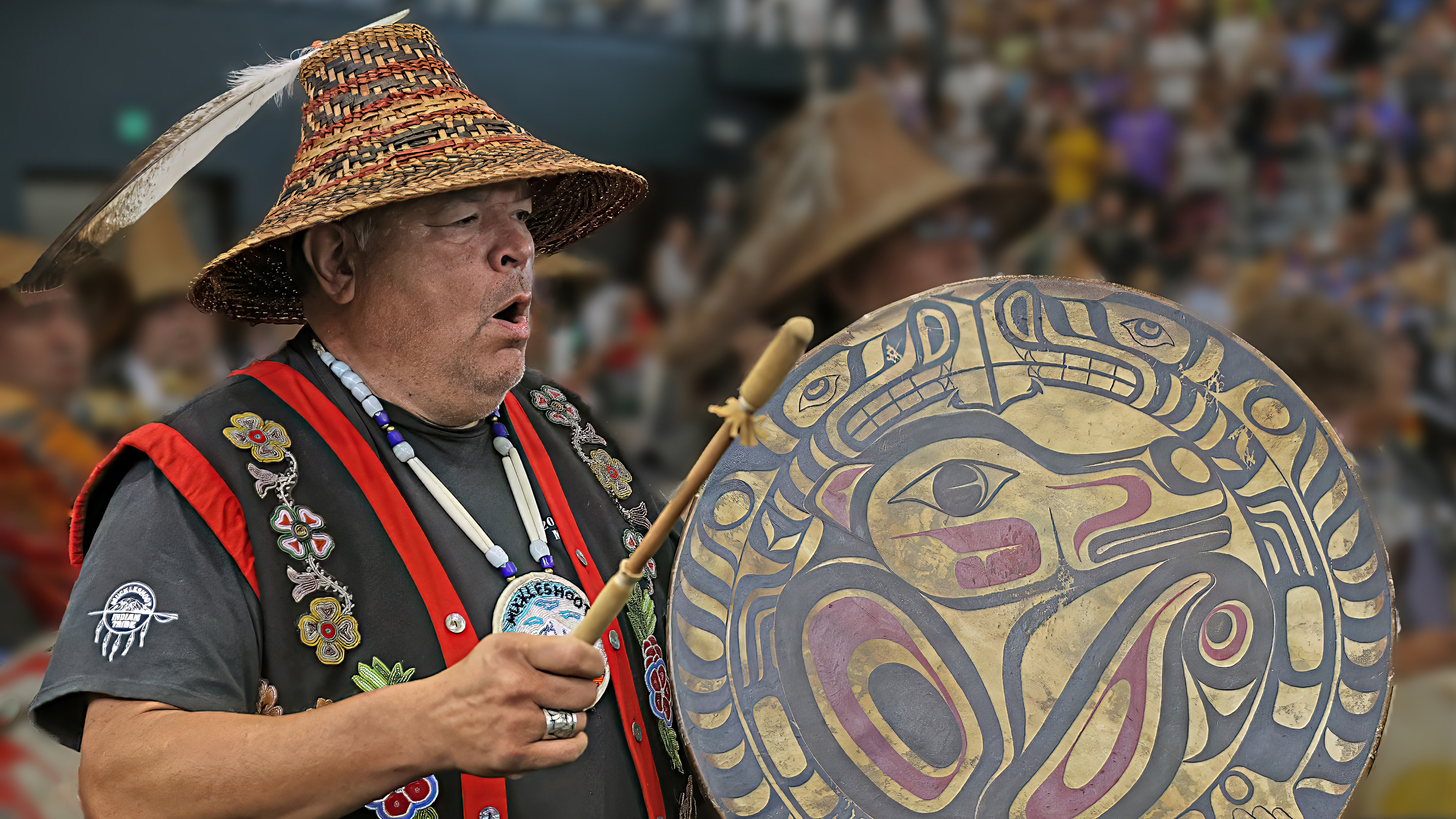 John Halliday playing a Native American drum