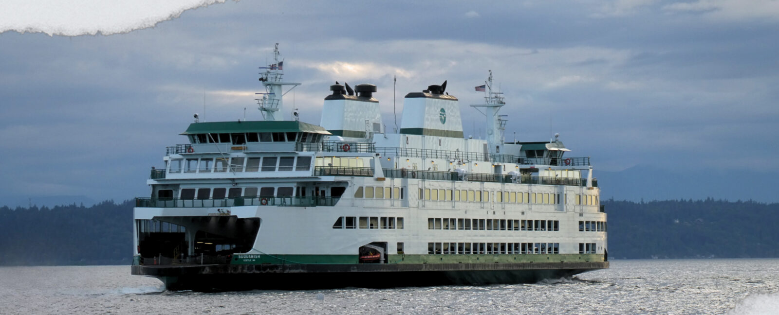 The ferry, "Suquamish", crosses Elliott Bay near Seattle, WA.