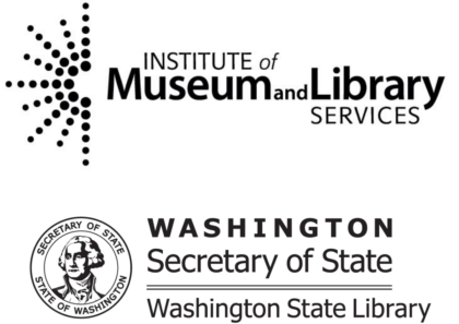 Logos of the Institute of Museum and Library Services and the Washington State Library.