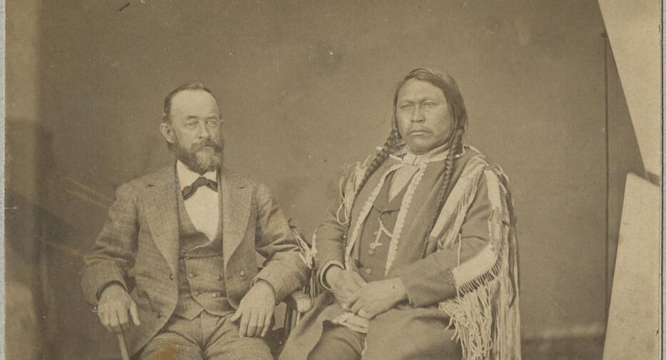 Sepia-toned portrait of Henry Yesler and Chief Ouray.