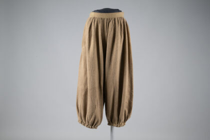 A tan colored pair of women's bicycling bloomers.