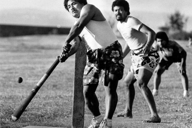 Samoan cricket players practicing at Genesee Playfield, 1986