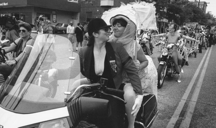 Dykes on Bikes at start of Pride parade, June 27, 1993.