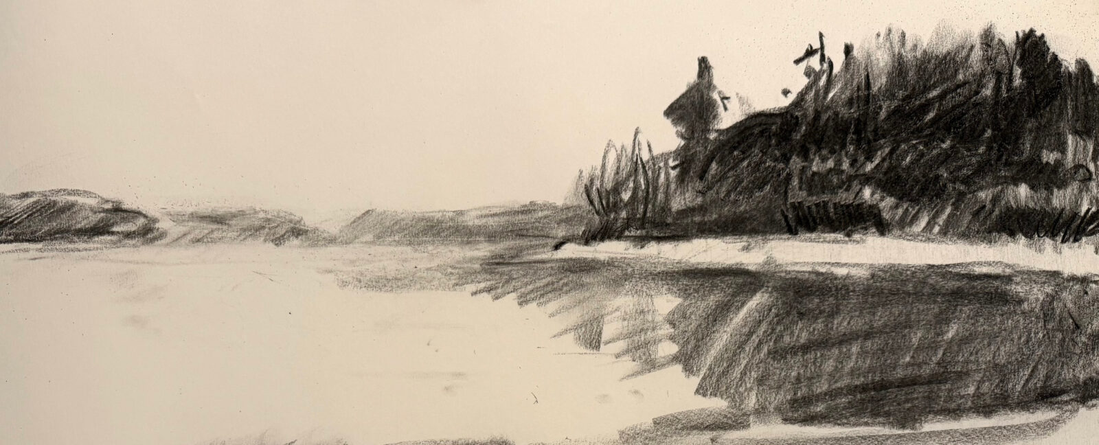 Pencil sketch of a pond.