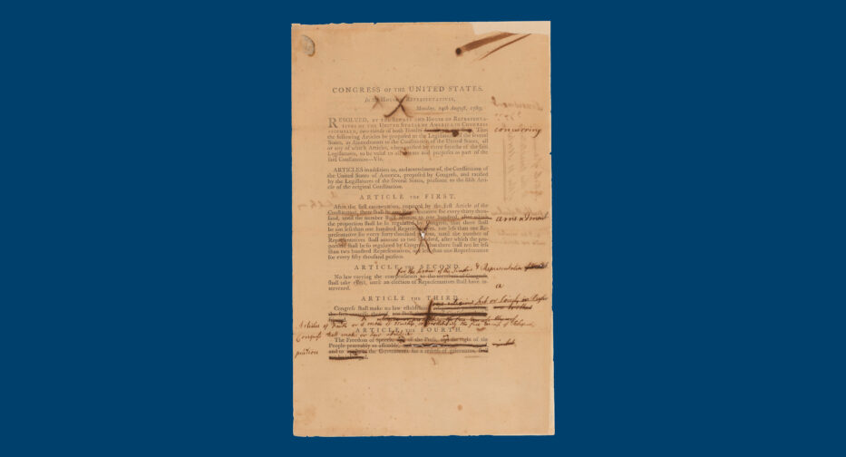 Senate Markup of the Bill of Rights, 1789: Markup in the U.S. Senate of what would become the Bill of Rights.